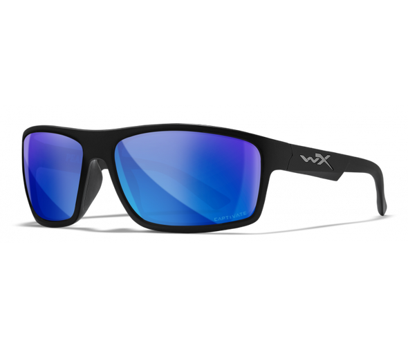 Wiley X  Peak ACPEA19 Matte Black/Captivate Polarized Blue Mirror Sunglasses