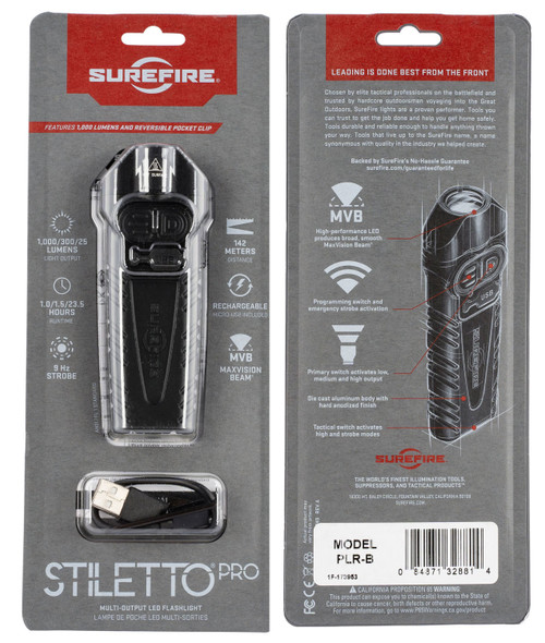 SureFire Stiletto Pro Mult-Output Rechargeable EDC Pocket Flashlight With MaxVision Beam 25/300/1000 Lumens