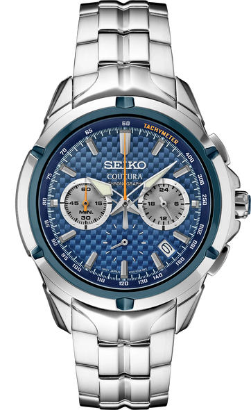 Seiko SSB431 Coutura Chronograph BLUE Dial 43mm Quartz Watch Stainless Steel Case & Bracelet