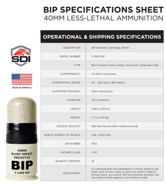 SDI 40mm BIP Blunt Impact Projectiles 25/Pack FREE SHIPPING