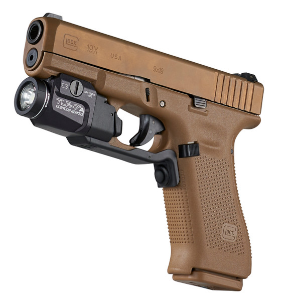 Streamlight 69428 TLR-7A 500 Lumens Contour Remote Compact Rail Mounted Tactical Light With Grip Switch for Glock, Rail Locating Keys, CR123A Lithium Battery, Black, Box Packaged
