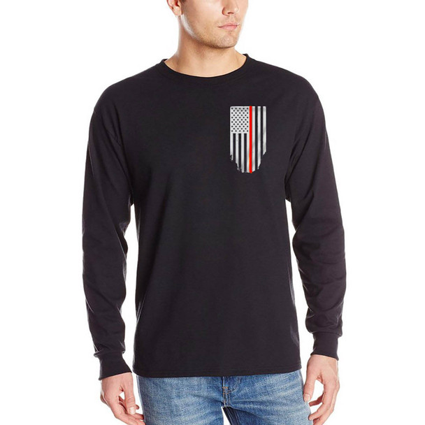 Thin Red Line Flag Long Sleeve Black T-Shirts