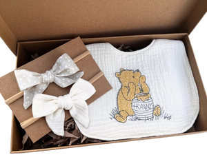 Winnie the Pooh Bow Headband & Bib Set