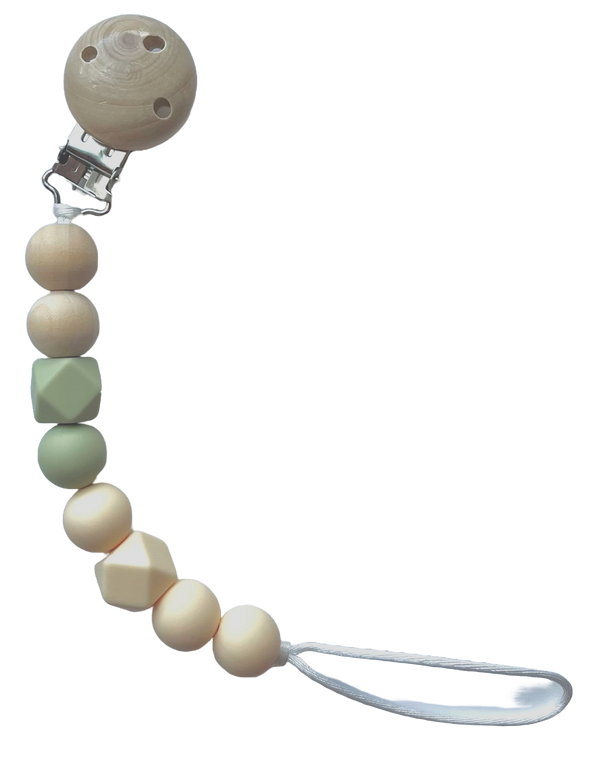 Ivory & Green Silicone Pacifier/Toy Clip