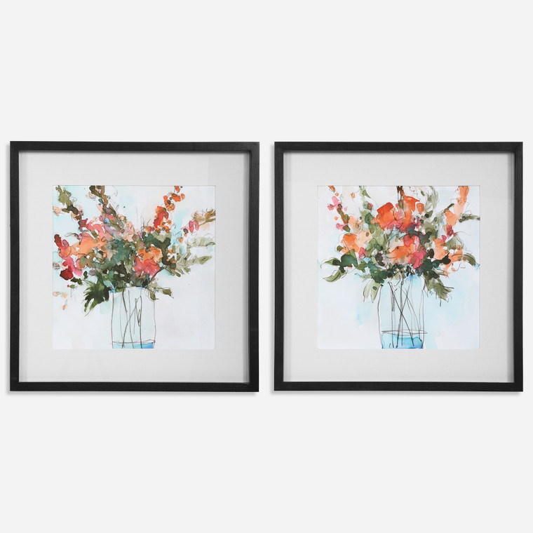 Fresh Flowers Watercolor Prints, Set of 2