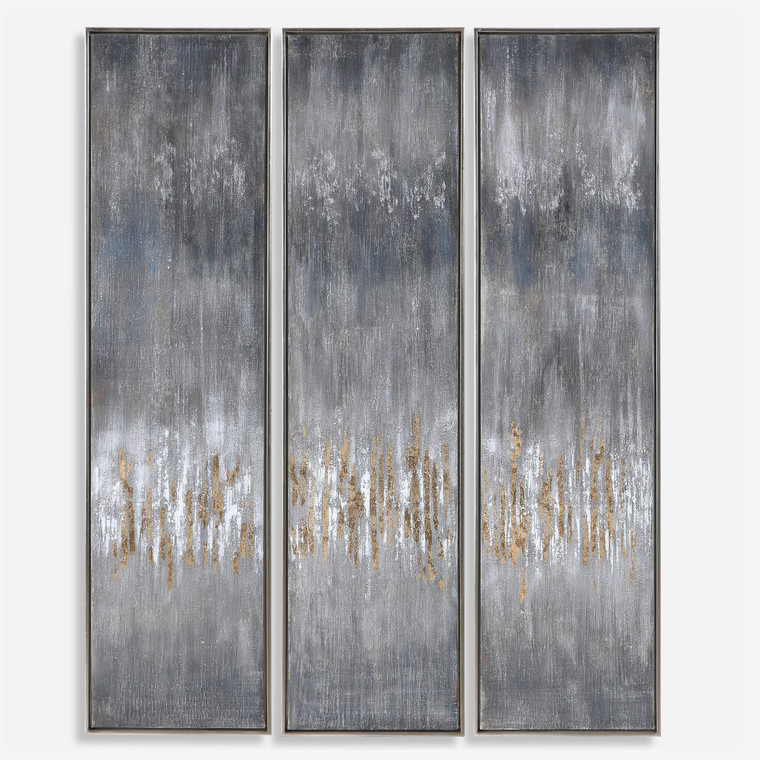 Gray Showers Hand Painted Canvases, Set/3
