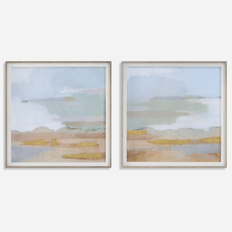 Abstract Coastline Framed Prints, Set of 2