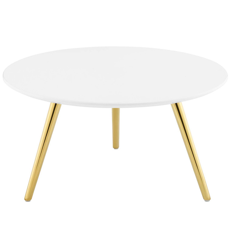 Lippa 28" Round Wood Top Coffee Table with Tripod Base | Gold