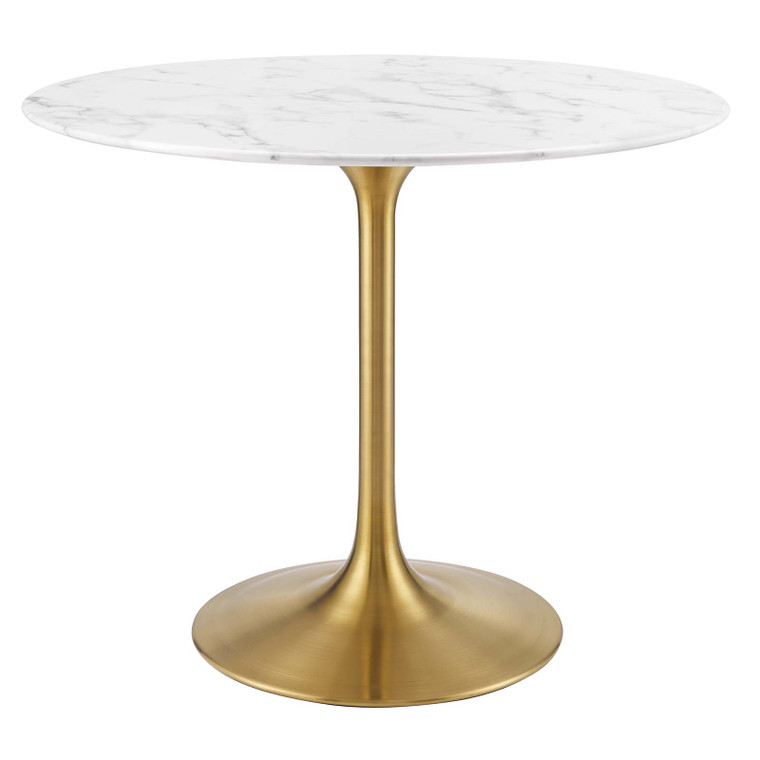 Lippa 36" Round Artificial Marble Dining Table | Gold White