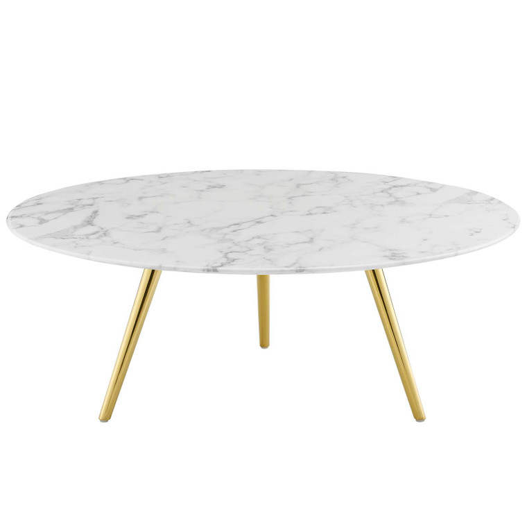 Lippa 40" Round Artificial Marble Coffee Table with Tripod Base | Gold White
