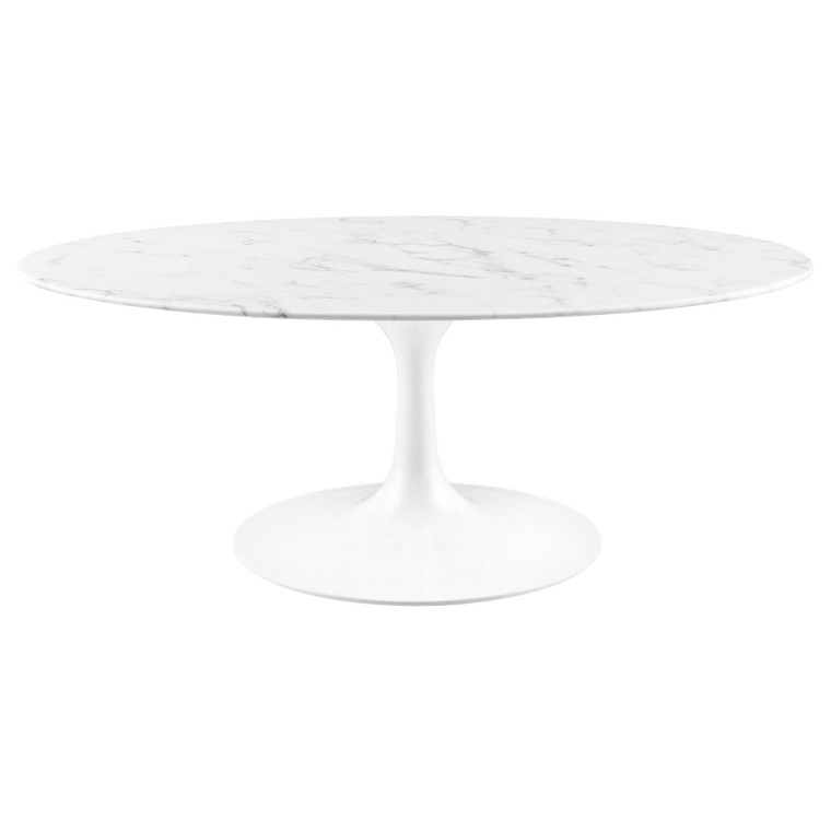 Lippa 42" Oval Artificial Marble Coffee Table | White