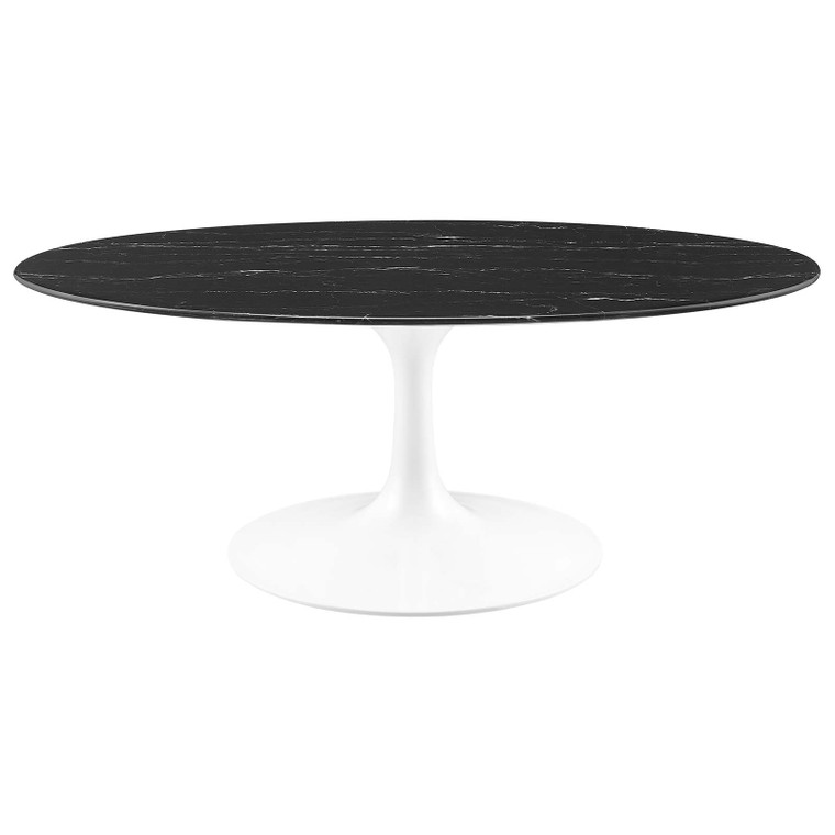 Lippa 42" Oval Artificial Marble Coffee Table | White Black