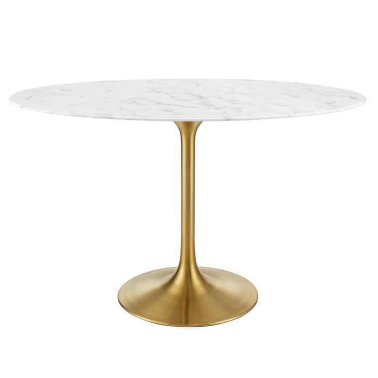 Lippa 48" Oval Artificial Marble Dining Table | Gold White