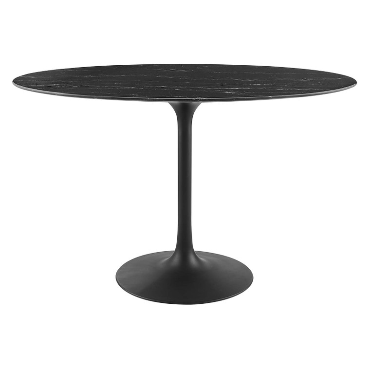 Lippa 48" Round Artificial Marble Oval Dining Table | Black