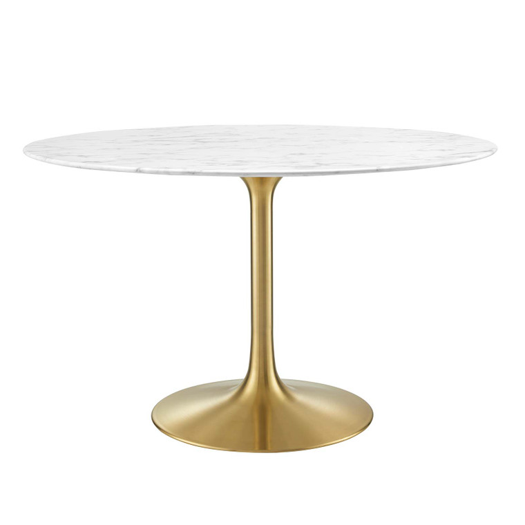 Lippa 48" Round Artificial Marble Round Dining Table | Gold White