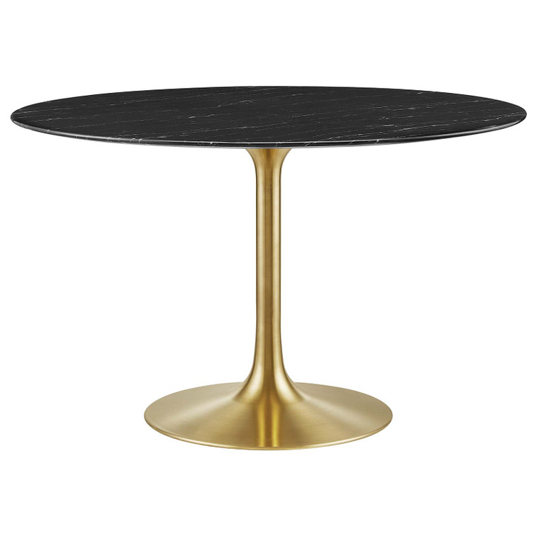Lippa 48" Round Artificial Round Marble Dining Table | Gold Black