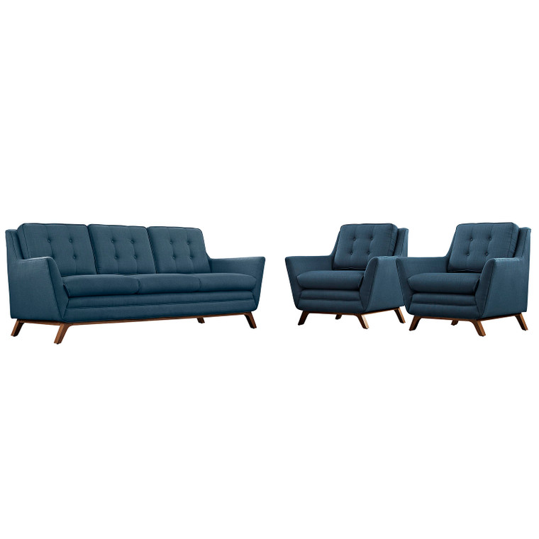 Beguile 3 Piece Upholstered Fabric Living Room Set | Sofa + Armchairs