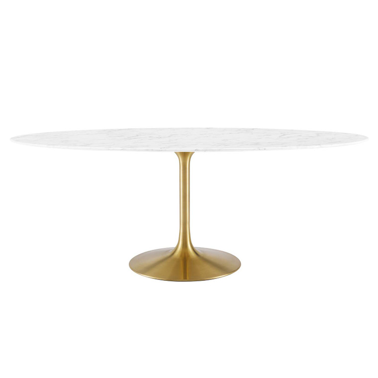 Lippa 78" Oval Artificial Marble Dining Table | Gold White
