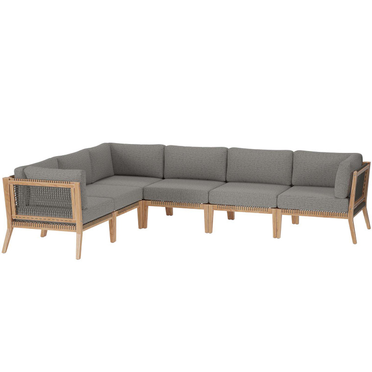 Clearwater Outdoor Patio Teak Wood 6-Piece Sectional Sofa | Armless Chairs + Corner Chairs