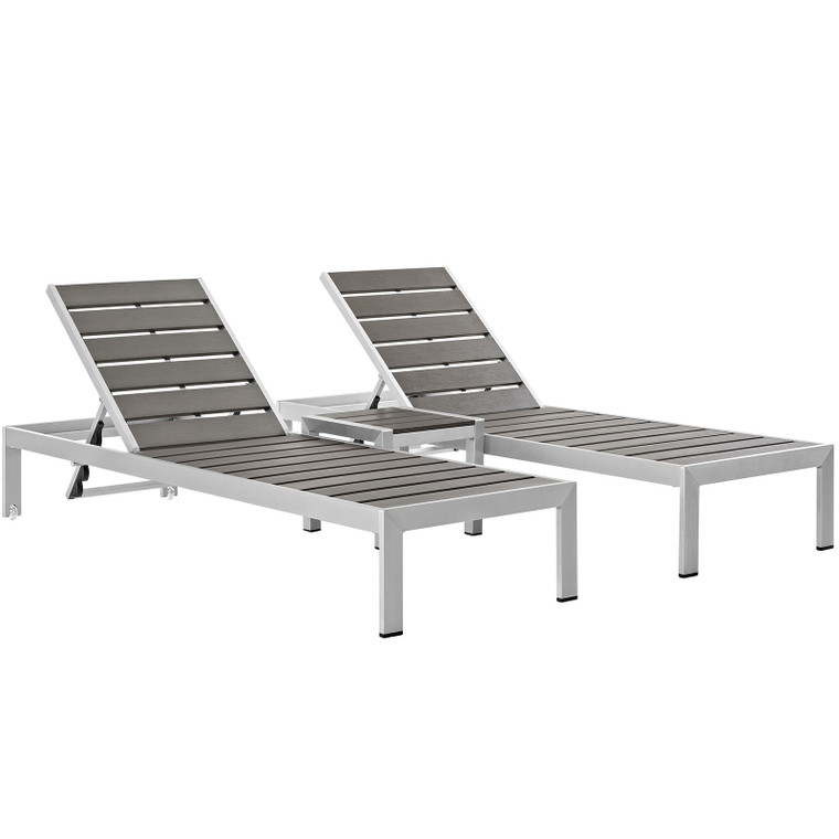 Shore 3 Piece Outdoor Patio Aluminum Set | Side Table + Sun Loungers