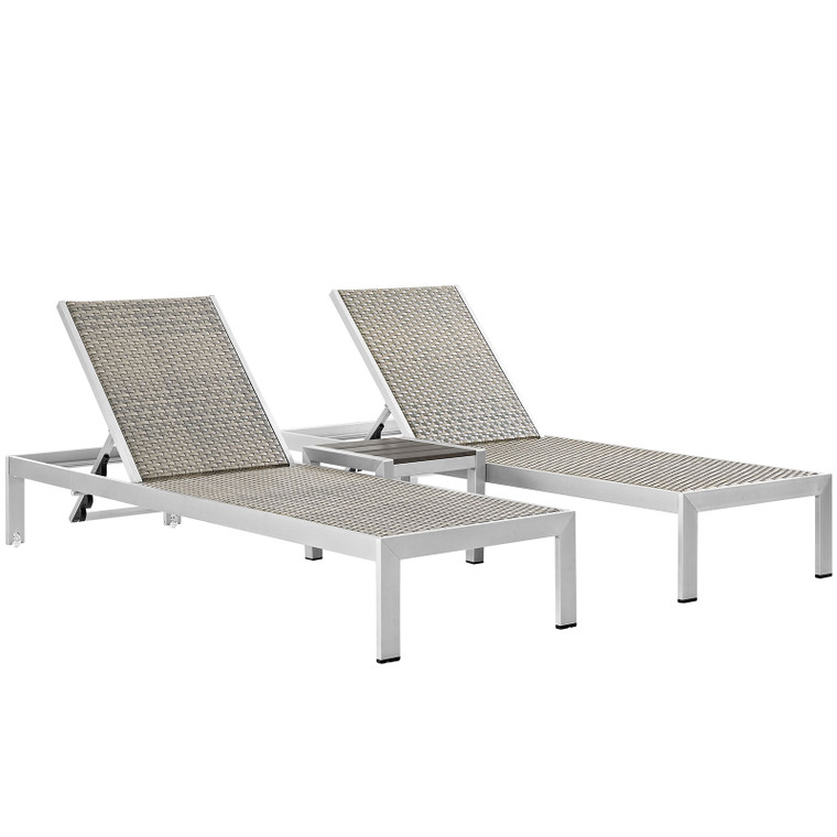 Shore 3 Piece Outdoor Patio Aluminum Set | Wicker Rattan Sun Lounger + Side Table