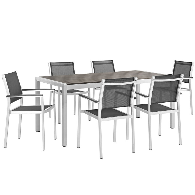 Shore 7 Piece Outdoor Patio Aluminum Dining Set | Dining Chairs + Dining Table