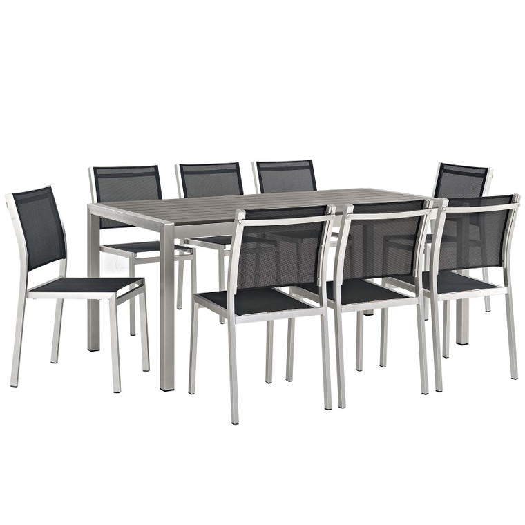 Shore 9 Piece Outdoor Patio Aluminum Dining Set | Dining Table + Dining Side Chairs