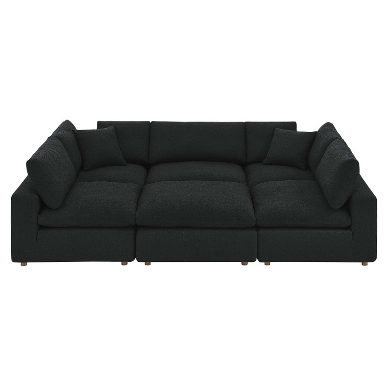 Commix Down Filled Overstuffed Boucle Fabric 6-Piece Sectional Sofa | Armless Chairs + Ottoman + Corner Chairs