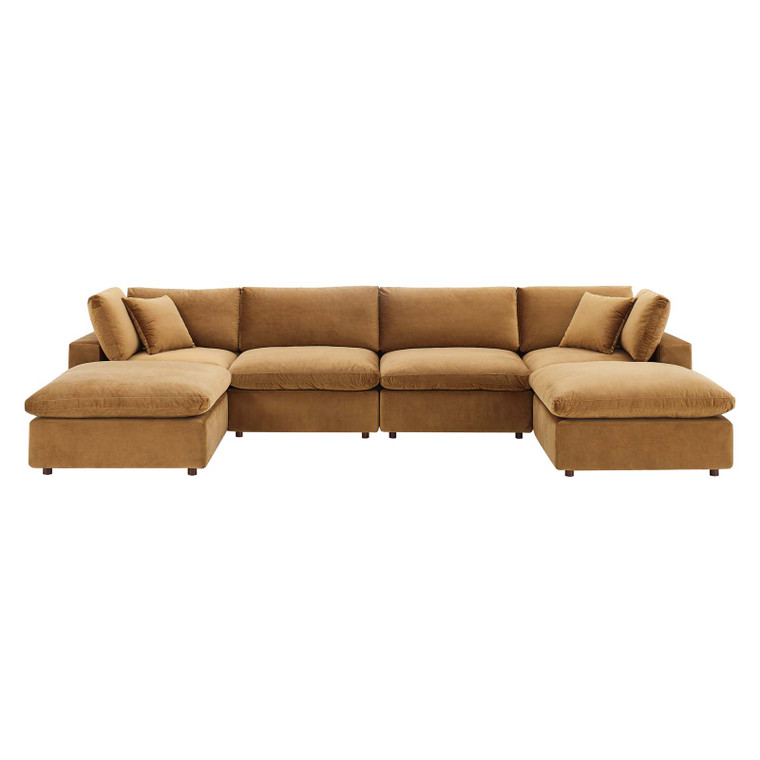 Commix Down Filled Overstuffed Performance Velvet 6-Piece Sectional Sofa | Armless Chairs + Ottomans + Corner Chairs