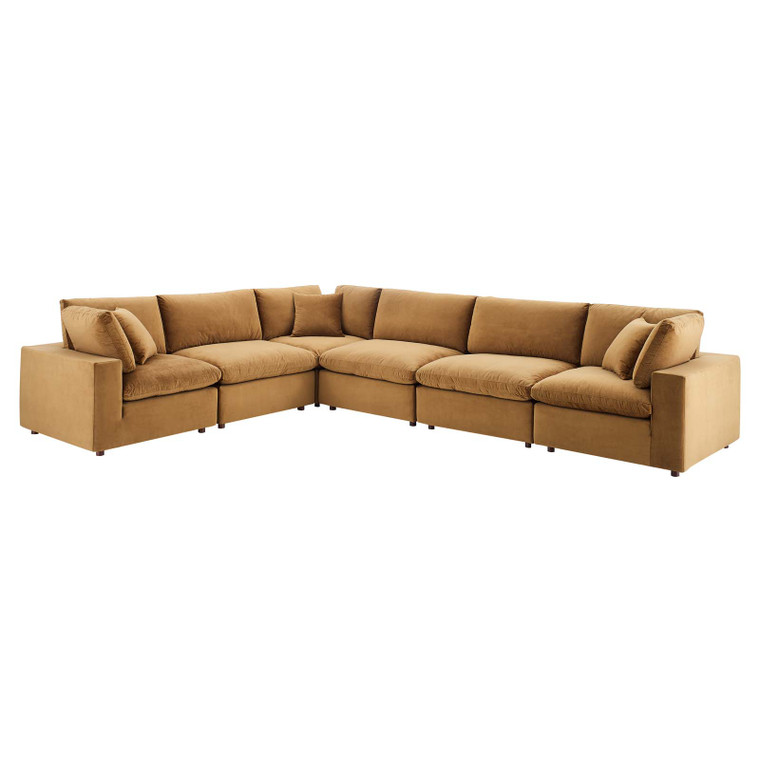 Commix Down Filled Overstuffed Performance Velvet 6-Piece Sectional Sofa | Corner Chairs + Armless Chairs