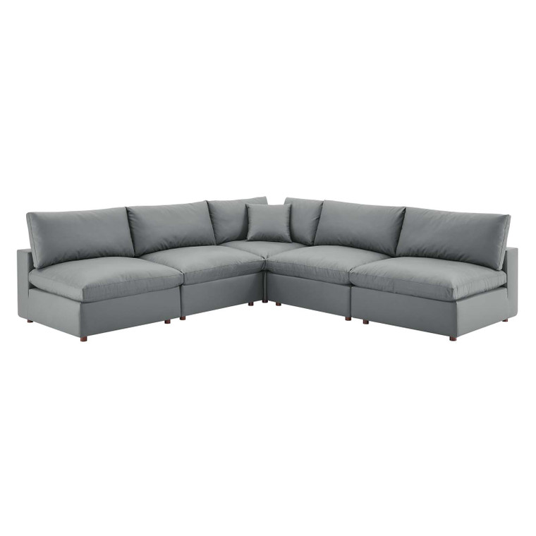 Commix Down Filled Overstuffed Vegan Leather 5-Piece Sectional Sofa | Armless Chairs + Corner Chair