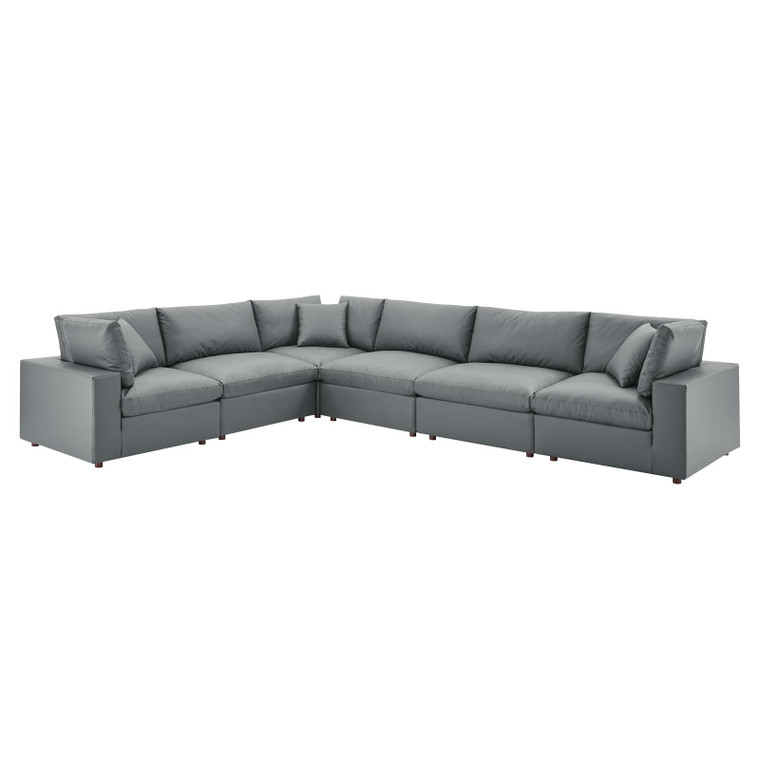 Commix Down Filled Overstuffed Vegan Leather 6-Piece Sectional Sofa | Armless Chairs + Corner Chairs
