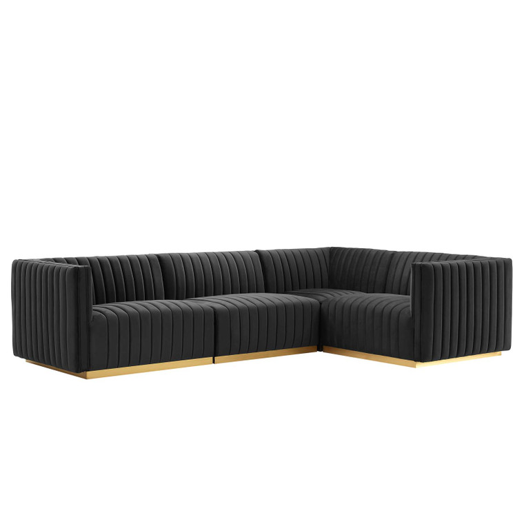 Conjure Channel Tufted Gold Performance Velvet 4-Piece Sectional | Armless Chair + Left/Right Armchairs + Right Corner Chair