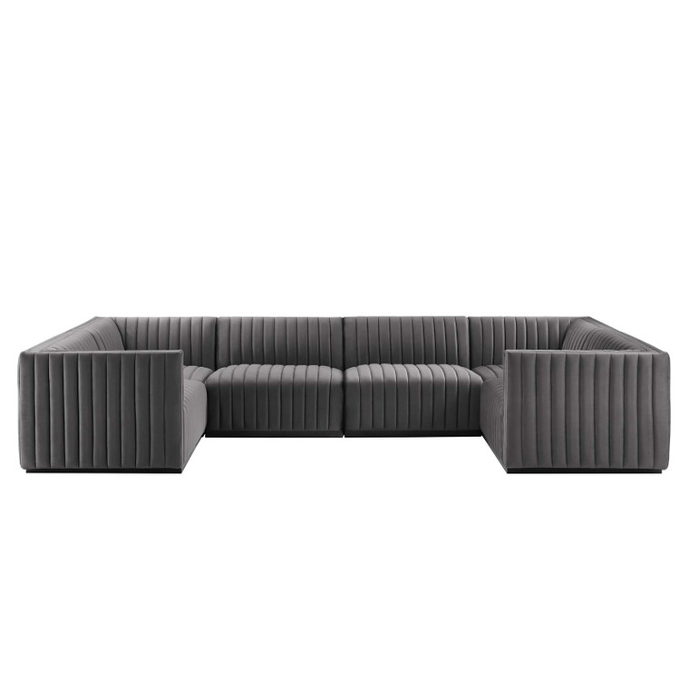 Conjure Channel Tufted Black Performance Velvet 6-Piece Sectional | Armless Chairs + Left/Right Armchairs + Corner Chairs