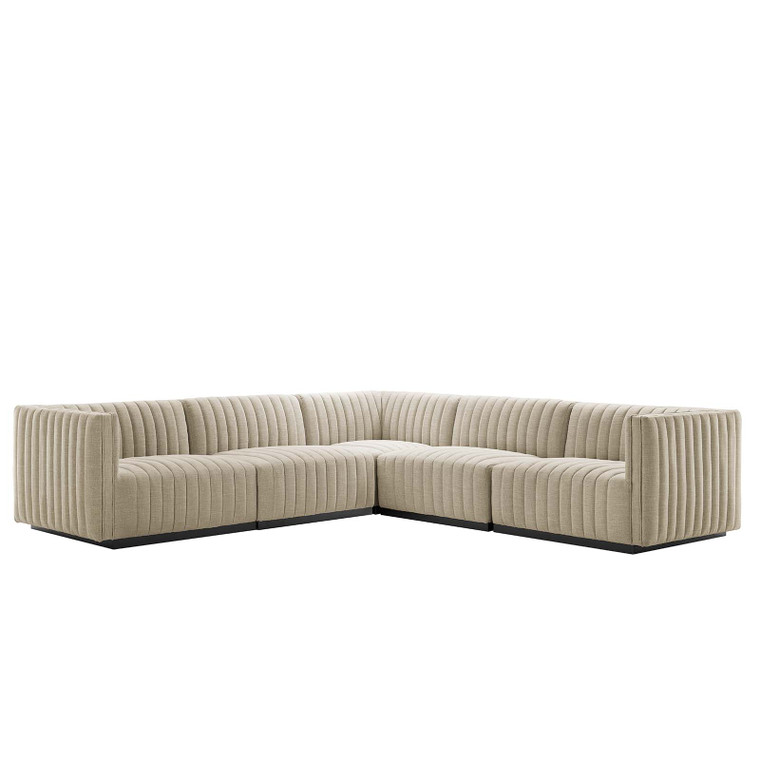 Conjure Channel Tufted Upholstered Fabric 5-Piece L-Shaped Sectional | Armless Chairs + Left/Right Armchairs + Left Corner Chair