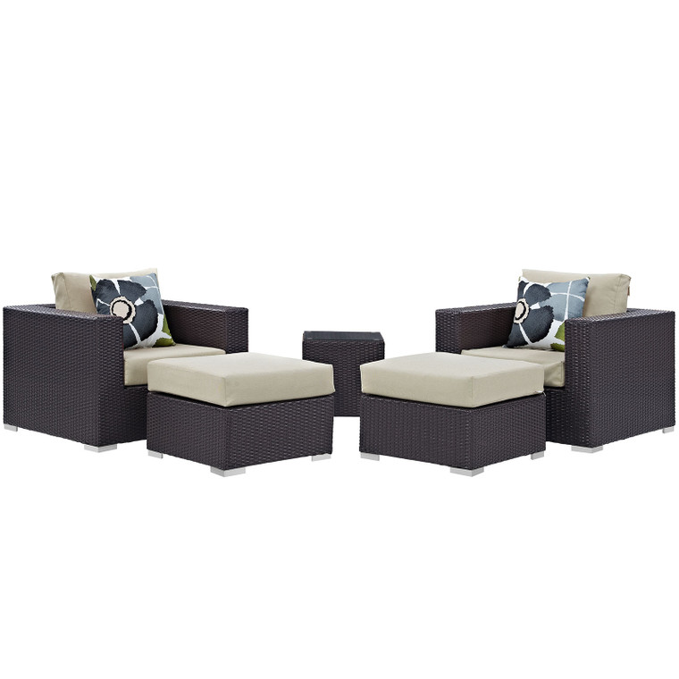 Convene 5 Piece Outdoor Patio Sectional Set | Side Table + Armchairs + Ottomans