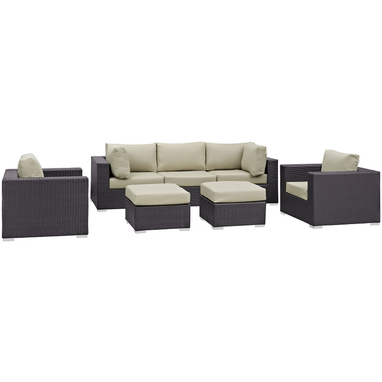 Convene 7 Piece Outdoor Patio Sectional Set | Armchairs + Ottomans + Corner Chairs + Armless Chair