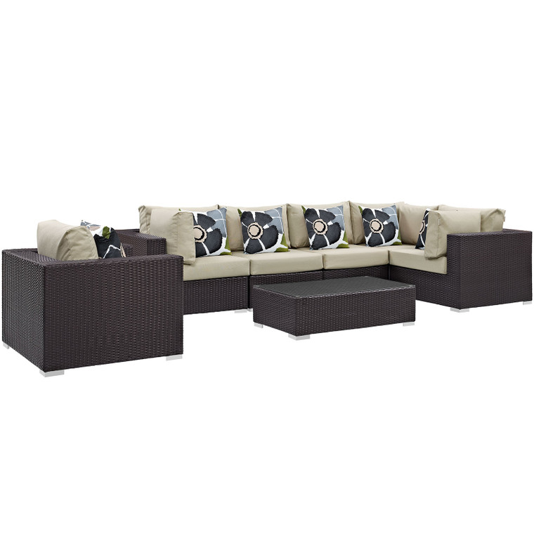 Convene 7 Piece Outdoor Patio Sectional Set | Coffee Table + Corner Chairs + Armchair + Armless Chairs
