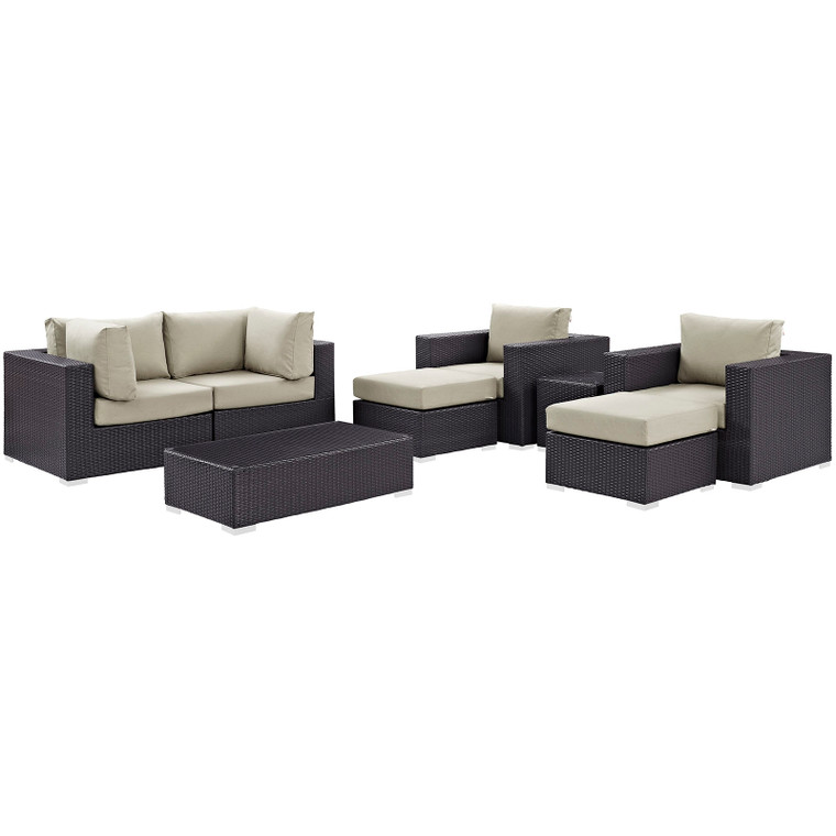 Convene 8 Piece Outdoor Patio Sectional Set | Coffee Table + Side Table + Armchairs + Corner Chairs + Ottomans