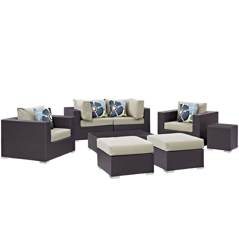 Convene 8 Piece Outdoor Patio Sectional Set | Coffee Table + Side Table + Armchairs + Ottomans + Corner Chairs