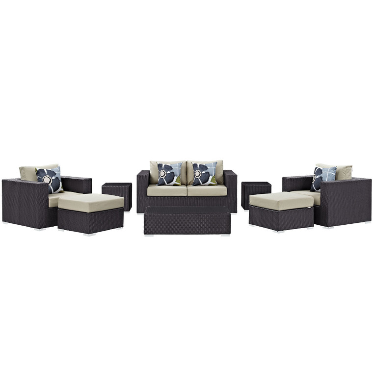 Convene 8 Piece Outdoor Patio Sectional Set | Loveseat + Coffee Table + Side Tables + Armchairs + Ottomans
