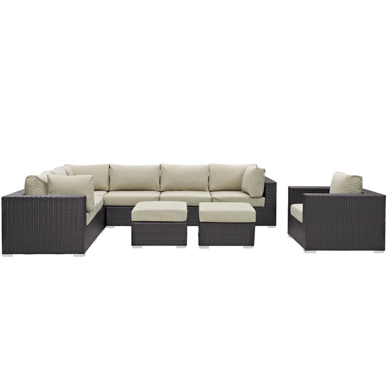 Convene 9 Piece Outdoor Patio Sectional Set | Armchairs + Armless Chairs + Corner Chairs + Ottomans