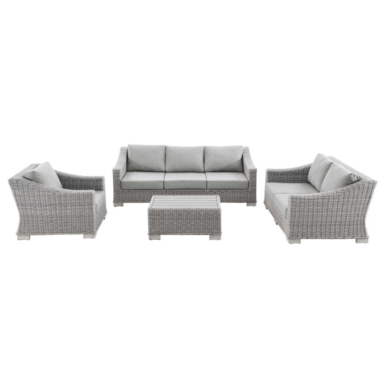 Conway 4-Piece Outdoor Patio Wicker Rattan Furniture Set | Coffee Table + Armchair + Sofa + Loveseat