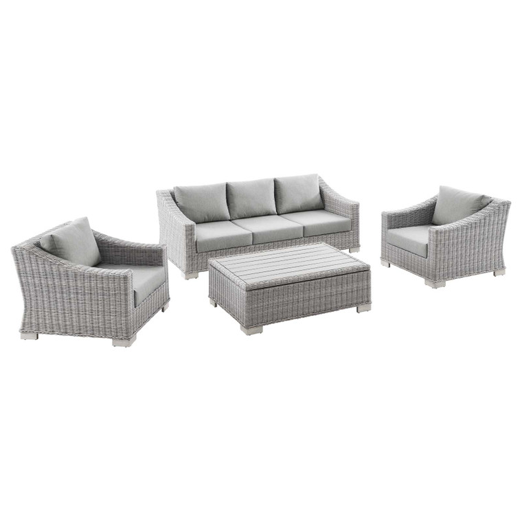 Conway 4-Piece Outdoor Patio Wicker Rattan Furniture Set | Coffee Table + Armchair + Sofa