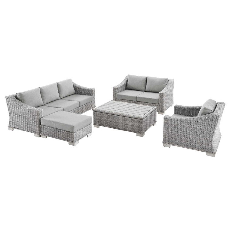 Conway 5-Piece Outdoor Patio Wicker Rattan Furniture Set | Coffee Table + Armchair + Sofa + Loveseat + Ottoman