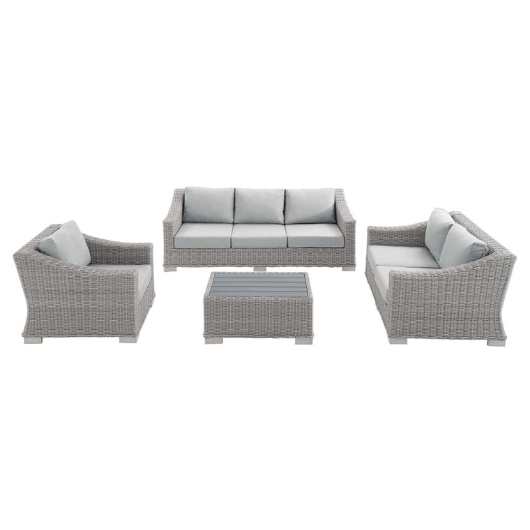 Conway Sunbrella® Outdoor Patio Wicker Rattan 4-Piece Furniture Set | Coffee Table + Armchair + Loveseat + Sofa