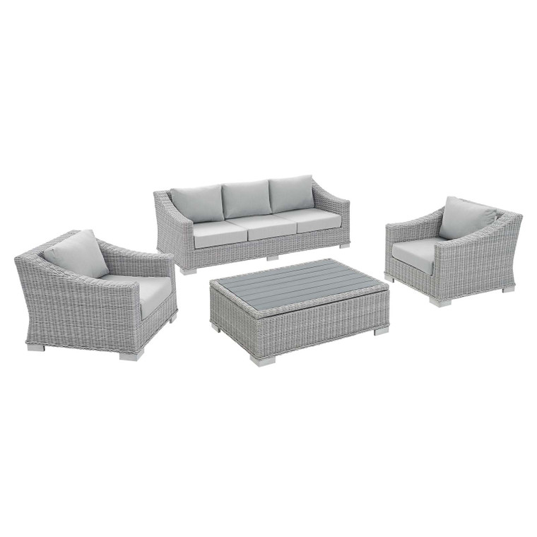 Conway Sunbrella® Outdoor Patio Wicker Rattan 4-Piece Furniture Set | Coffee Table + Armchairs + Sofa