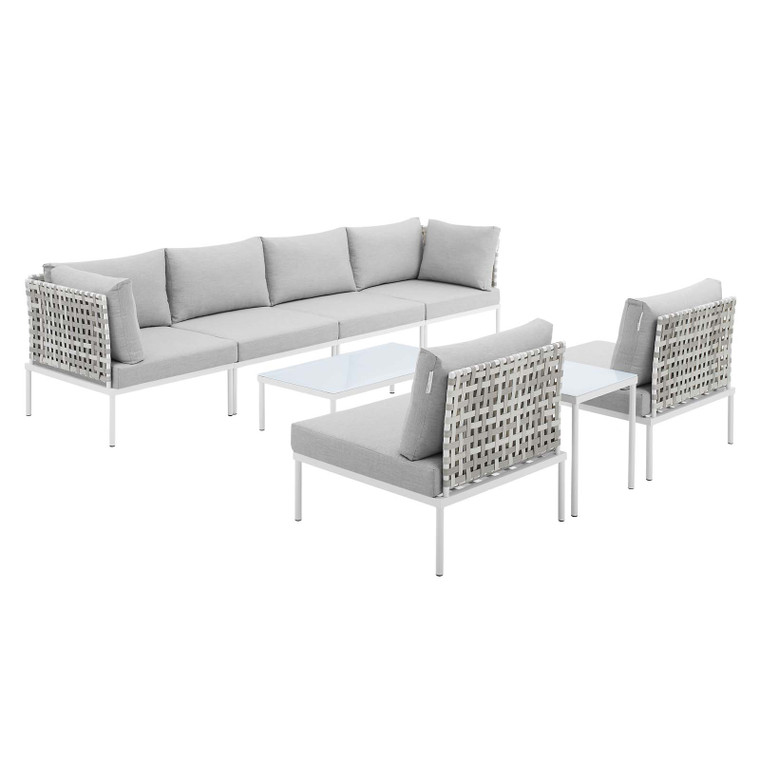 Harmony 8-Piece  Sunbrella® Basket Weave Outdoor Patio Aluminum Sectional Sofa Set with Side Table | Tan
