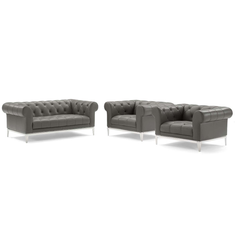 Idyll Tufted Upholstered Leather 3 Piece Set | Loveseat + Armchairs