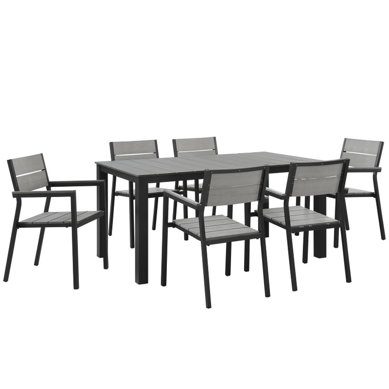 Maine 7 Piece Outdoor Patio Dining Set | 63" Dining Table with Armchairs